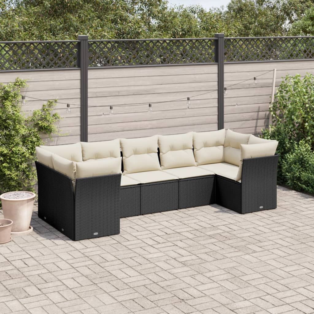 7 Pcs conjunto de sofás p/ jardim c/ almofadões vime PE preto