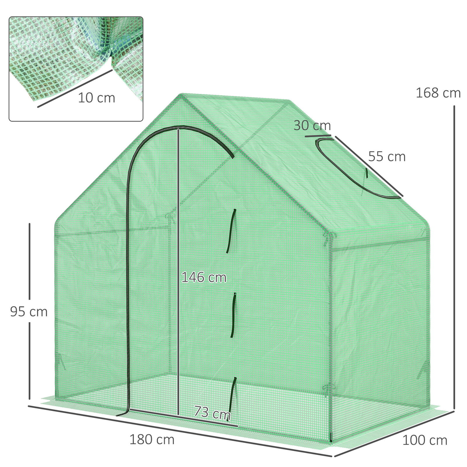Estufa transparente de jardim 180x100x168 cm estufa de jardim com porta enrolável e estrutura de aço verde