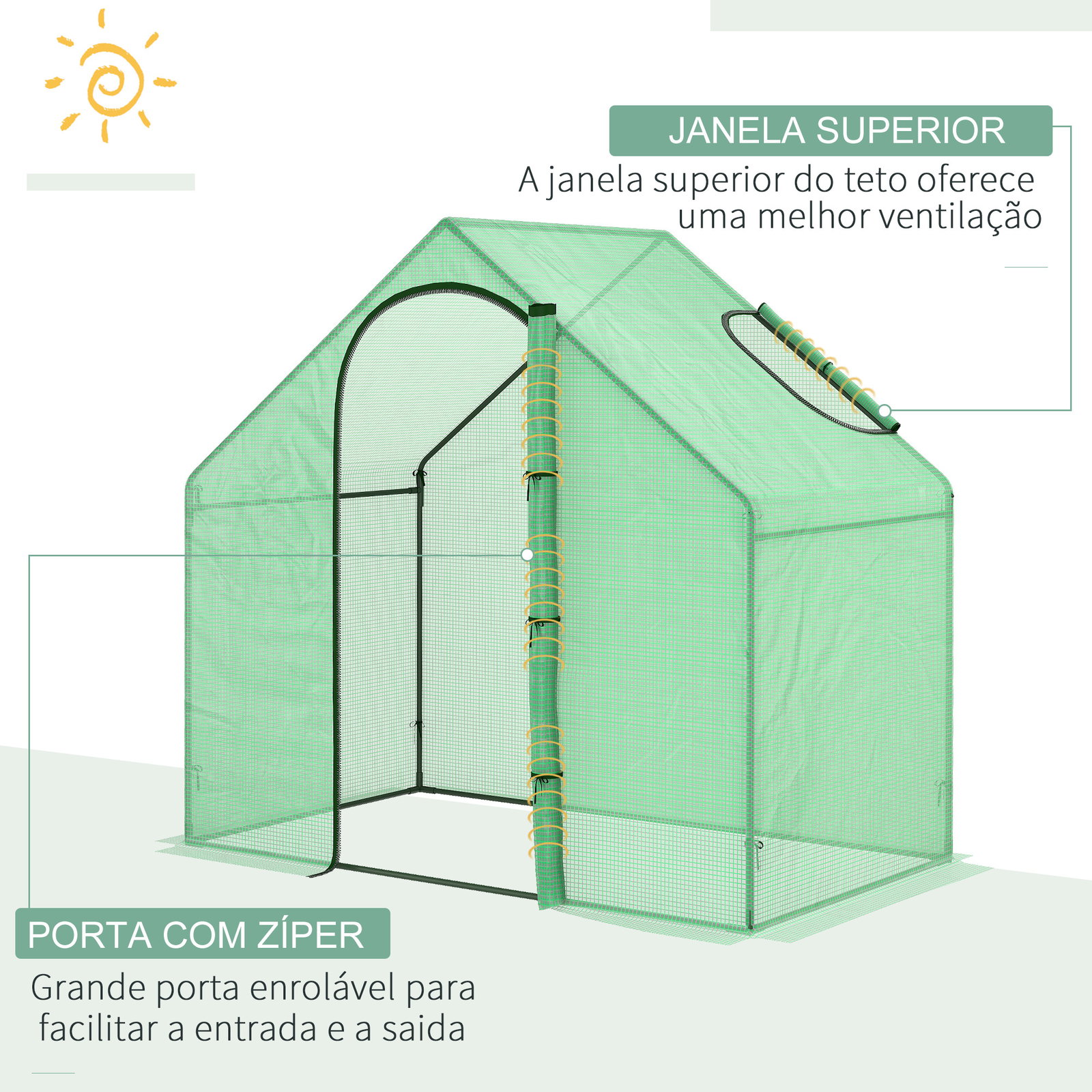Estufa transparente de jardim 180x100x168 cm estufa de jardim com porta enrolável e estrutura de aço verde