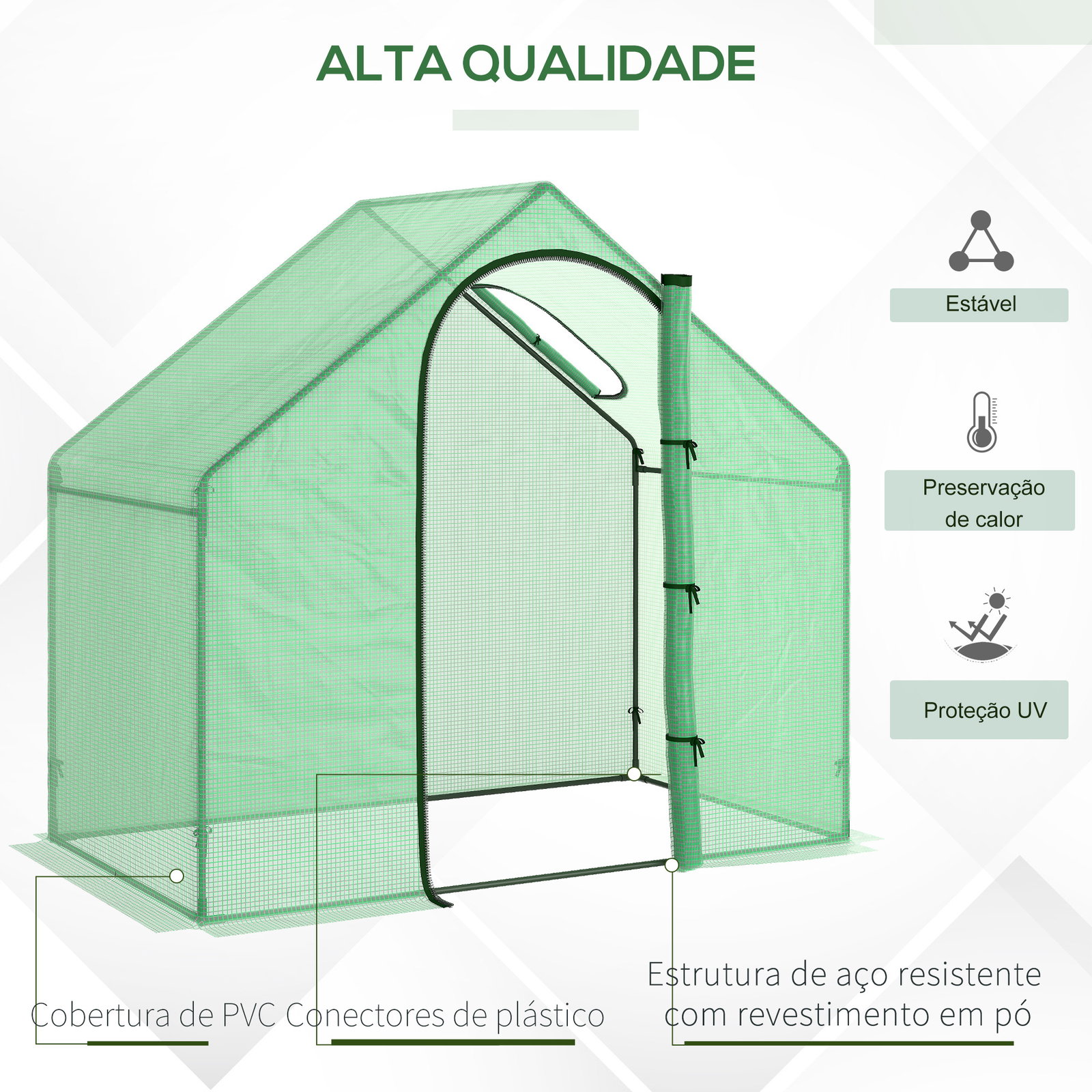 Estufa transparente de jardim 180x100x168 cm estufa de jardim com porta enrolável e estrutura de aço verde