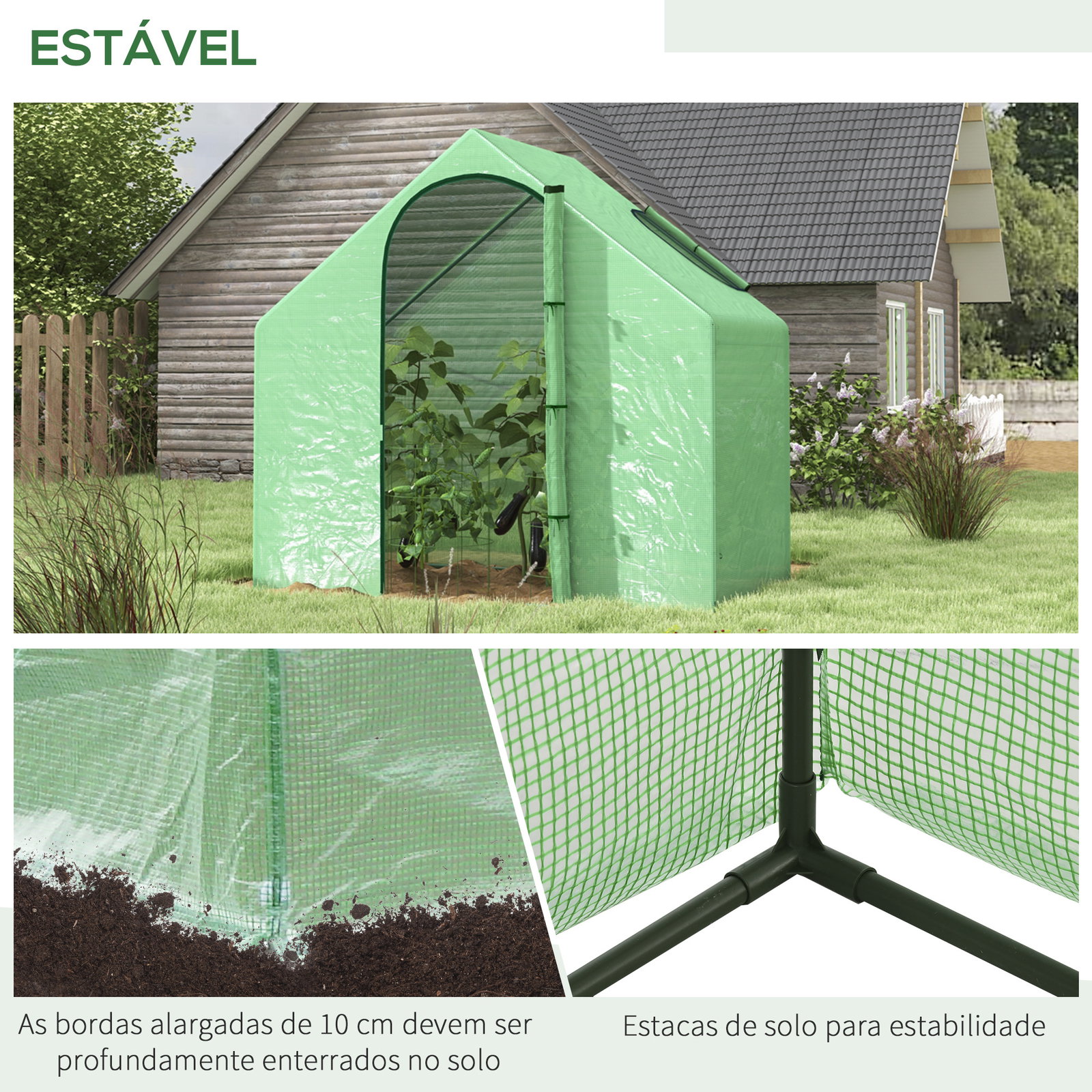 Estufa transparente de jardim 180x100x168 cm estufa de jardim com porta enrolável e estrutura de aço verde
