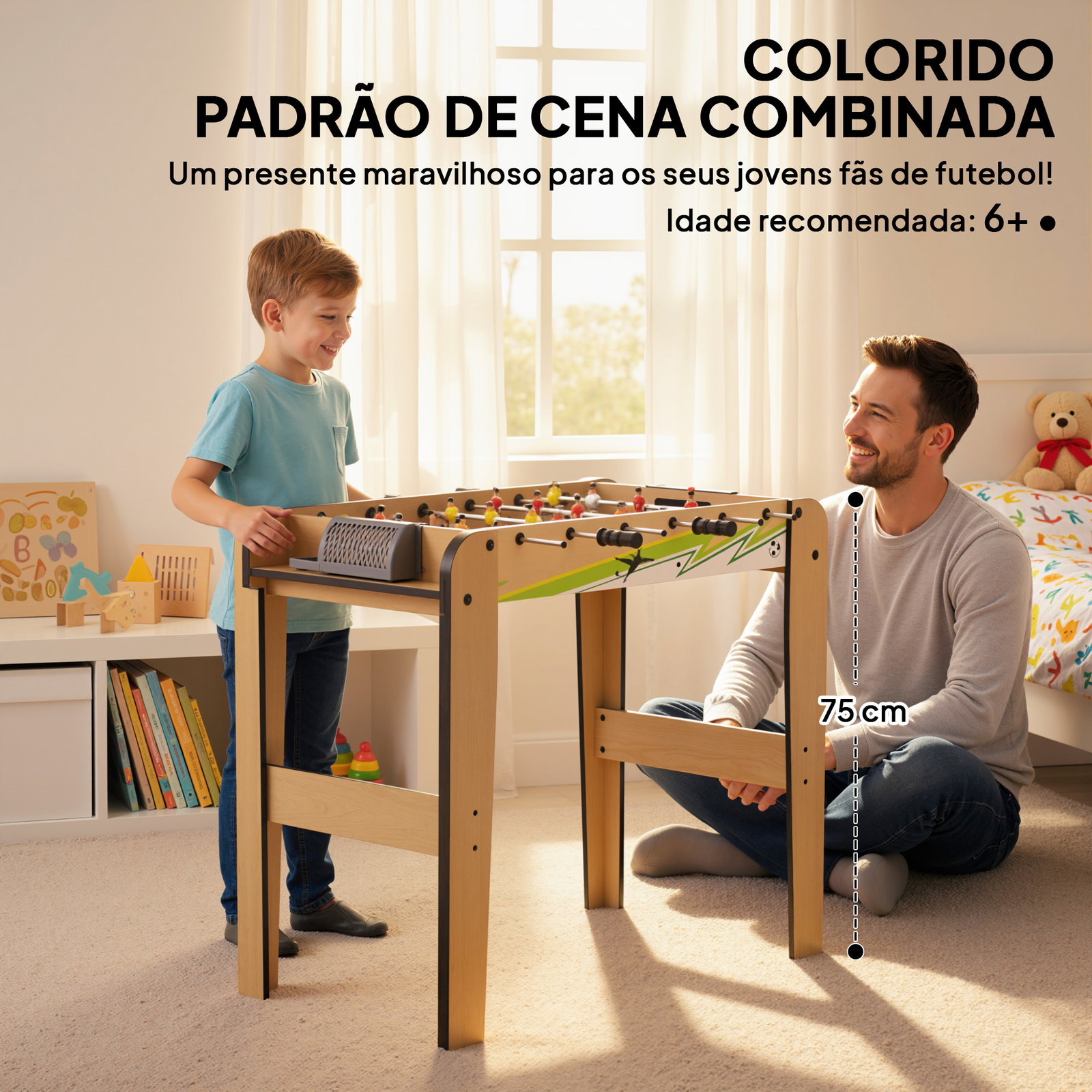 Matraquilho para crianças em madeira com 2 marcadores 6 punhos 18 jogadores 6 varas e 2 bolas 75x66x75 cm madeira