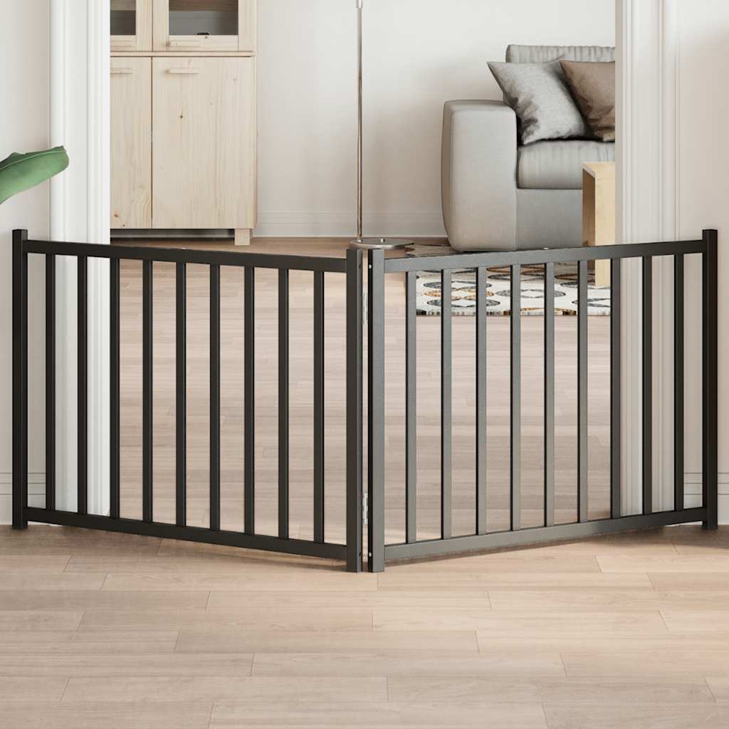 Portão p/ cães dobrável 2 painéis 160 cm abeto maciço preto