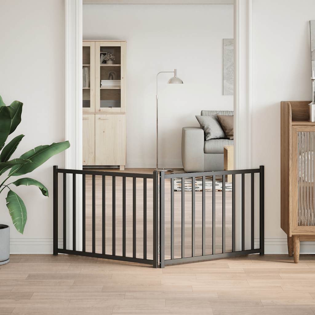 Portão p/ cães dobrável 2 painéis 160 cm abeto maciço preto