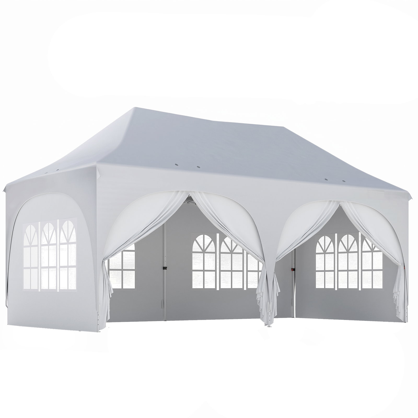 Tenda dobrável 6x3 m pop-up com 4 painéis removíveis altura ajustável e bolsa de transporte branco