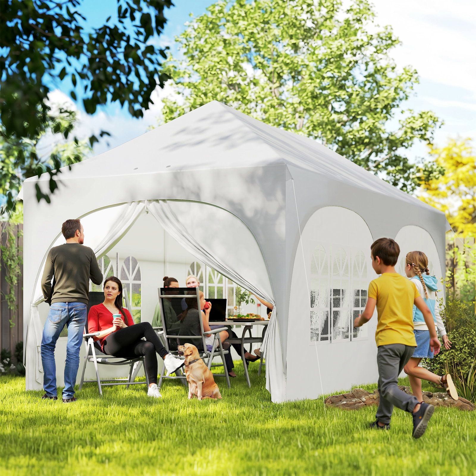 Tenda dobrável 6x3 m pop-up com 4 painéis removíveis altura ajustável e bolsa de transporte branco