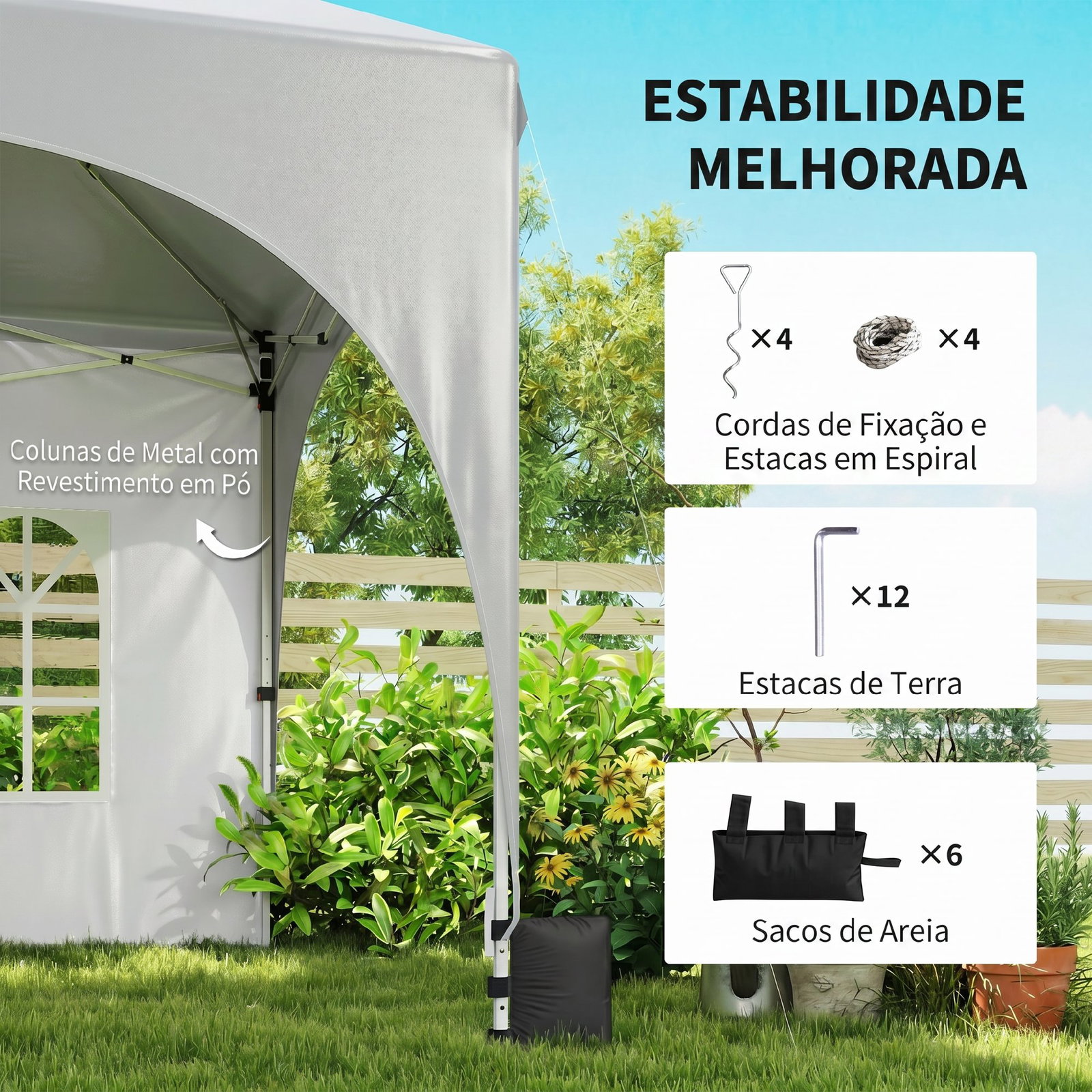 Tenda dobrável 6x3 m pop-up com 4 painéis removíveis altura ajustável e bolsa de transporte branco
