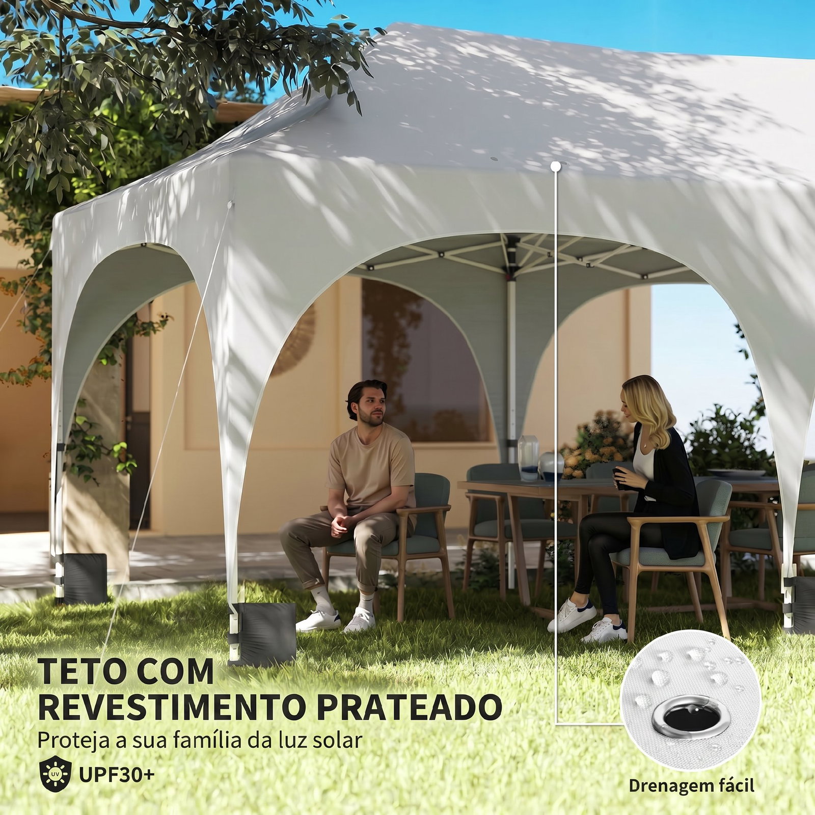 Tenda dobrável 6x3 m pop-up com 4 painéis removíveis altura ajustável e bolsa de transporte branco