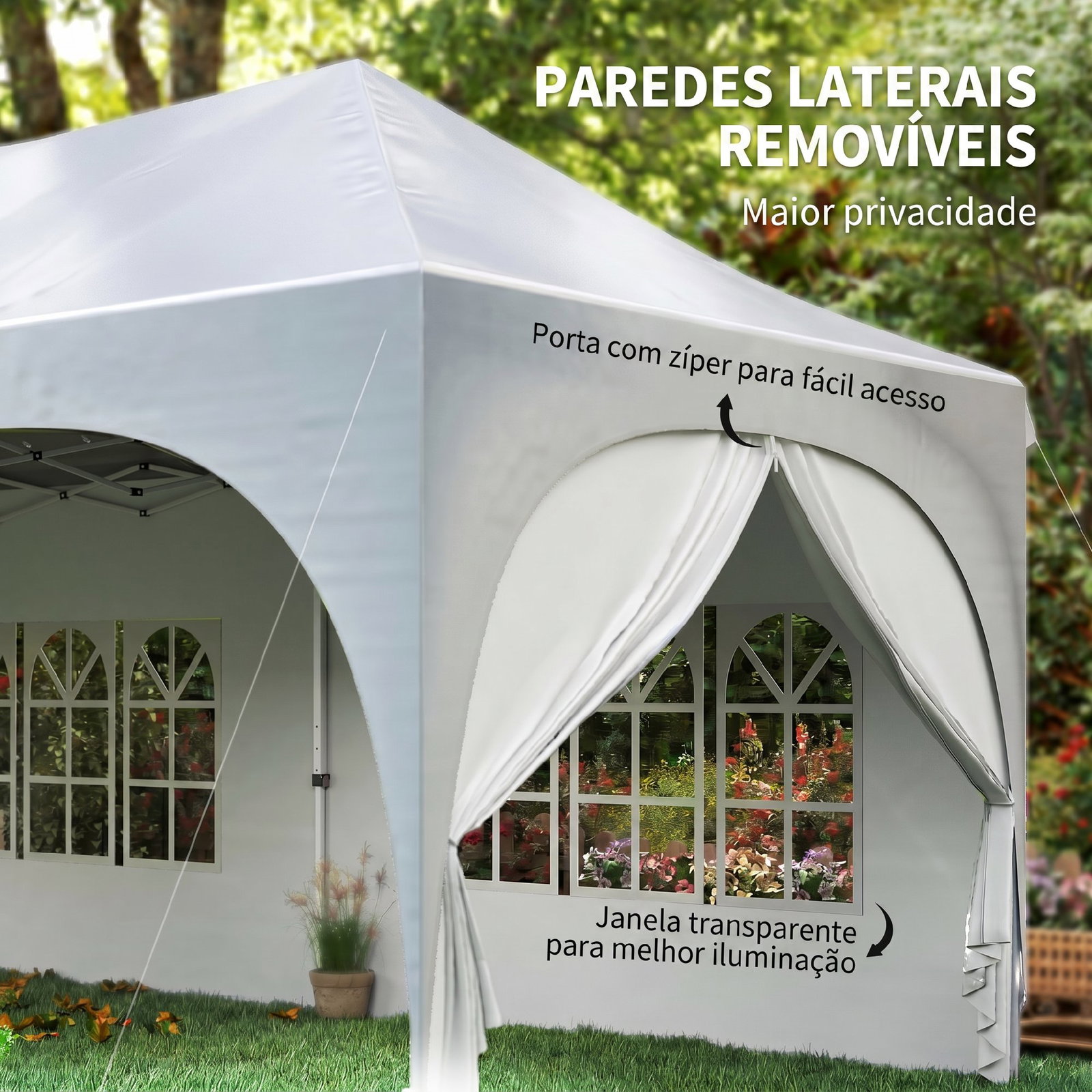 Tenda dobrável 6x3 m pop-up com 4 painéis removíveis altura ajustável e bolsa de transporte branco