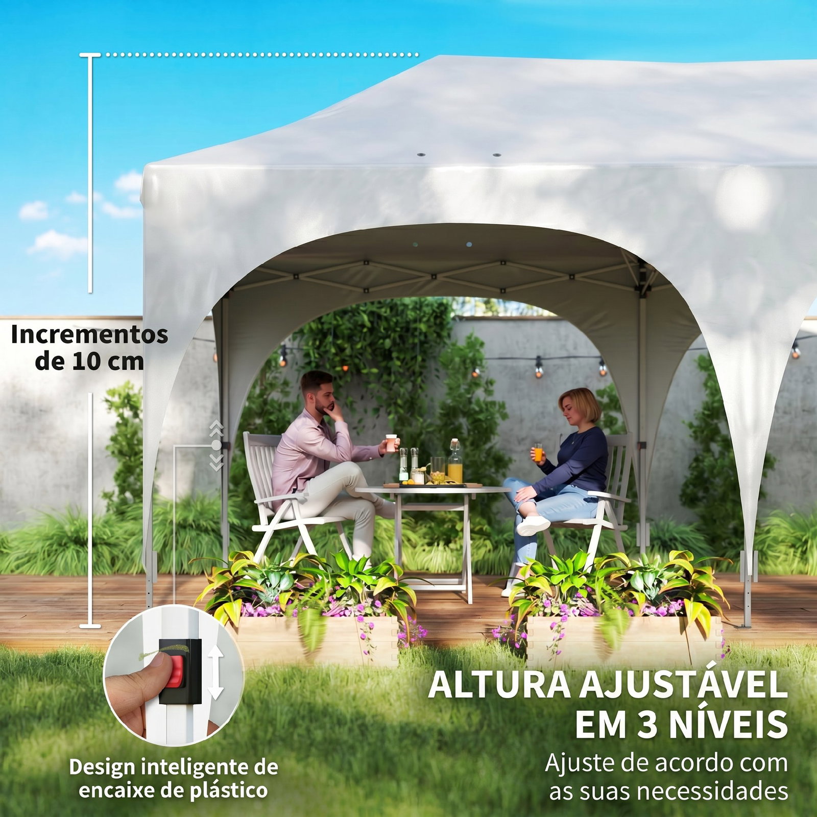 Tenda dobrável 6x3 m pop-up com 4 painéis removíveis altura ajustável e bolsa de transporte branco