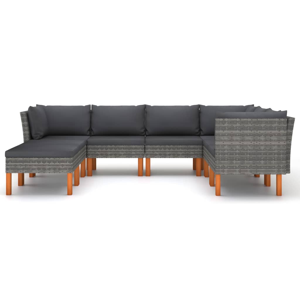 8 Pcs conjunto lounge de jardim c/ almofadões vime PE cinzento