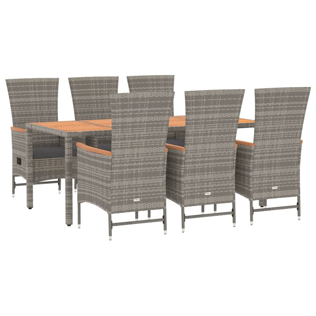 7 Pcs conjunto de jantar p/ jardim c/ almofadões vime PE cinza