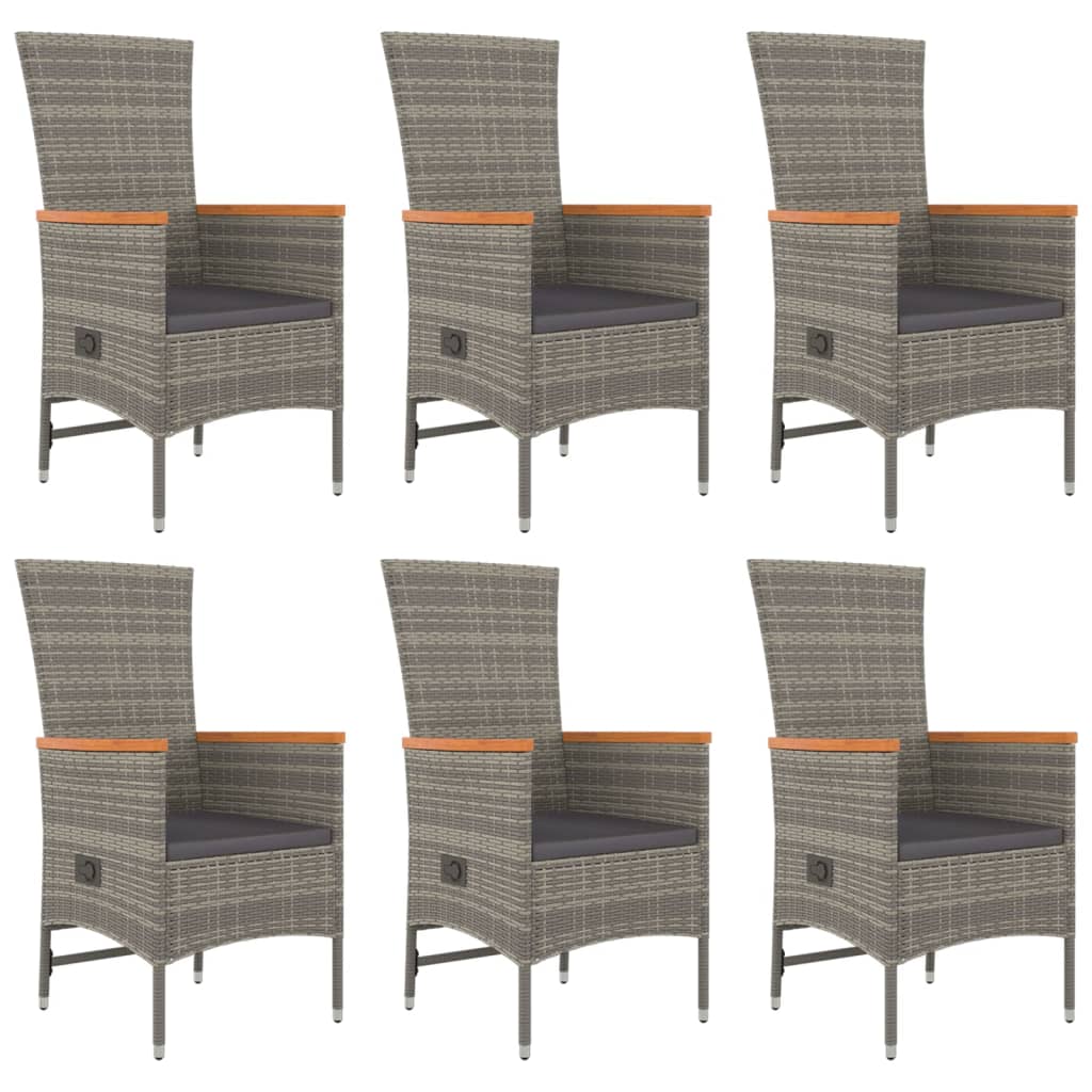 7 Pcs conjunto de jantar p/ jardim c/ almofadões vime PE cinza
