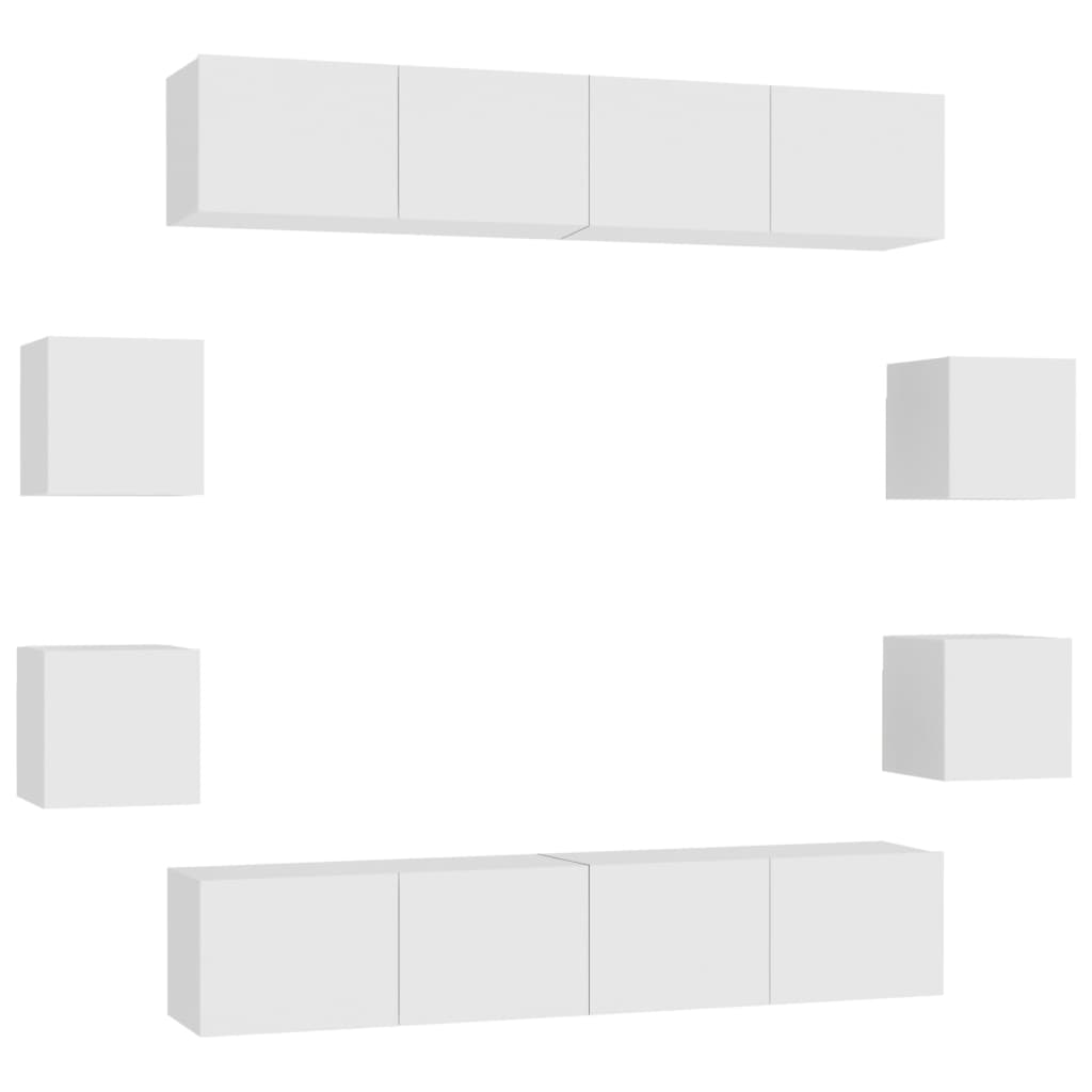 8 Pcs conjunto de móveis de TV contraplacado branco