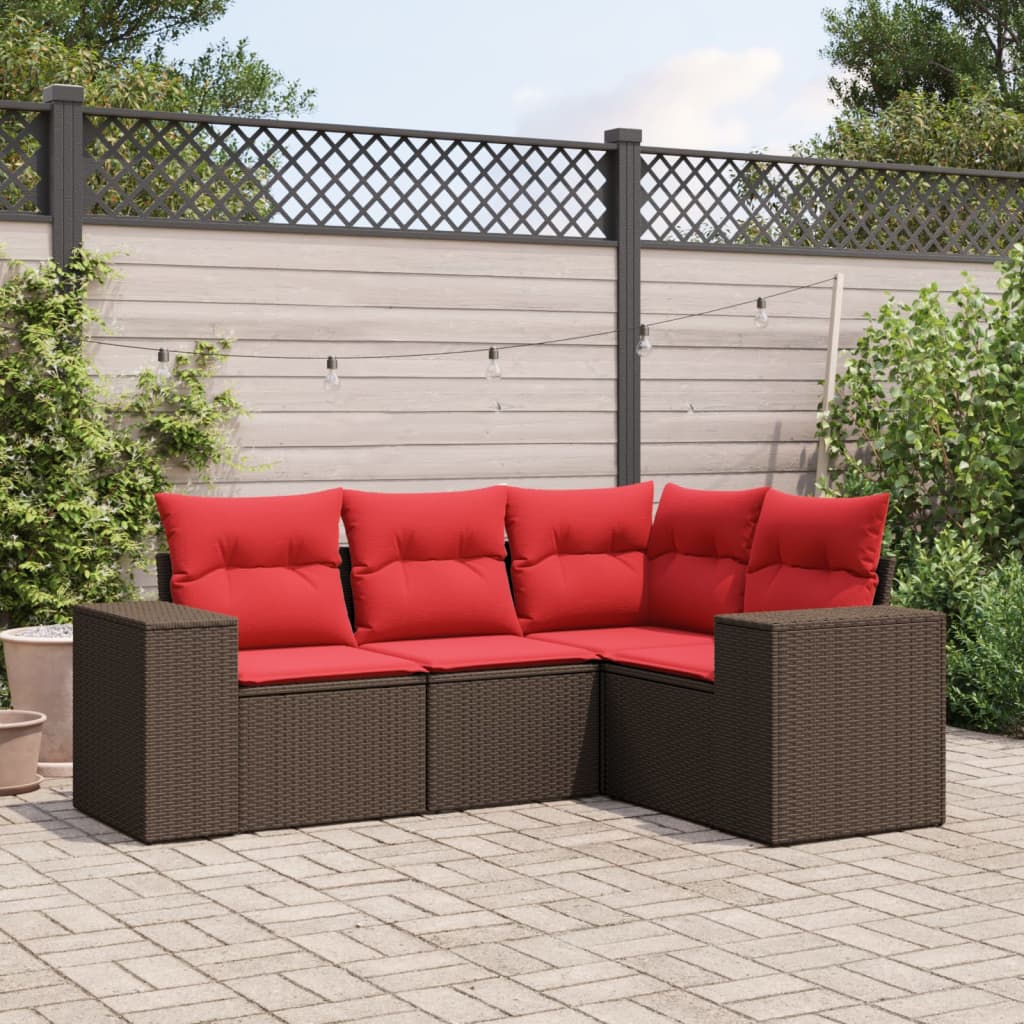 Conjunto de sofá de jardim com 4 peças e almofadas em rattan sintético marrom