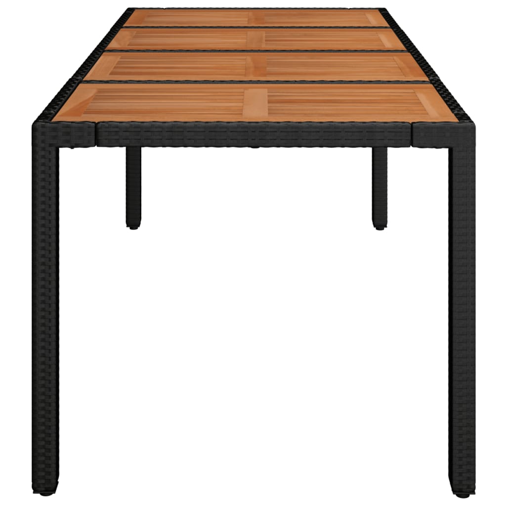 Mesa de jardim com tampo de madeira 190x90x75 cm vime PE preto