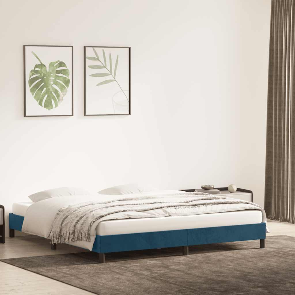 Estrutura de cama sem colchão 180x220 cm veludo azul-escuro