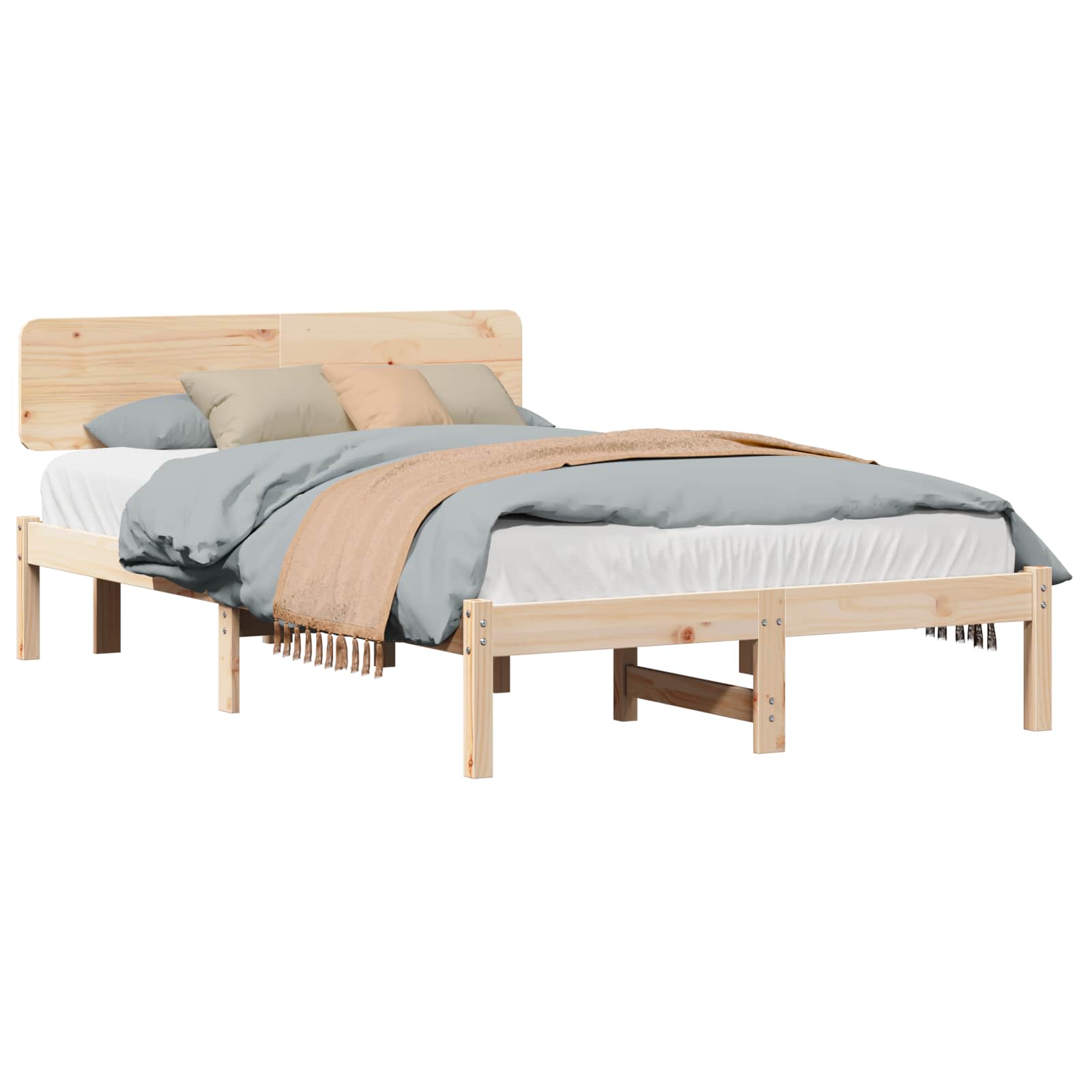 Estrutura da cama com cabeceira natural 140 x 190 cm