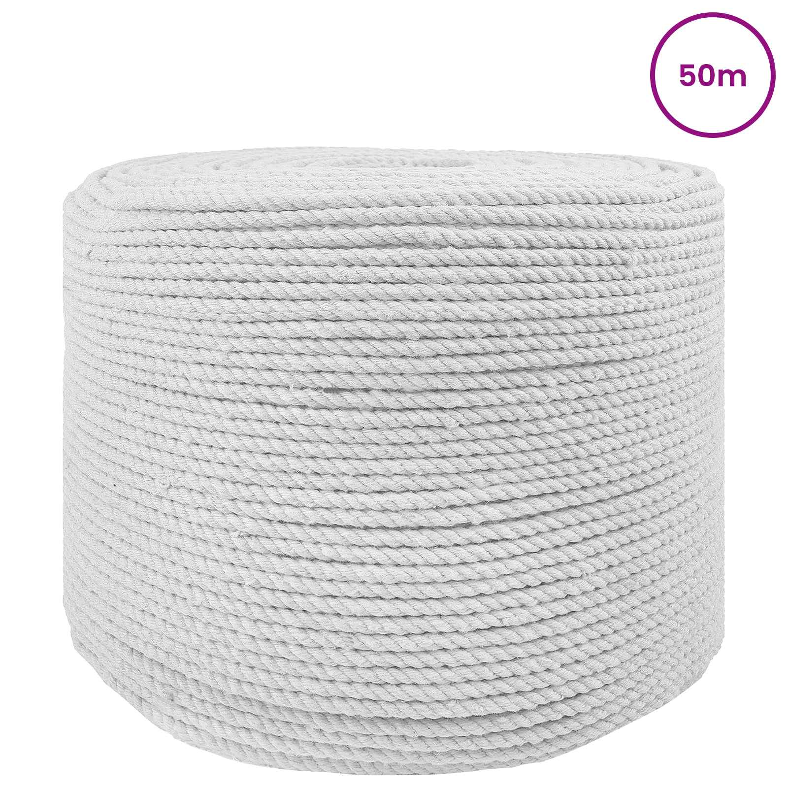 Corda de algodão 8 mm 50 m branco 100% algodão
