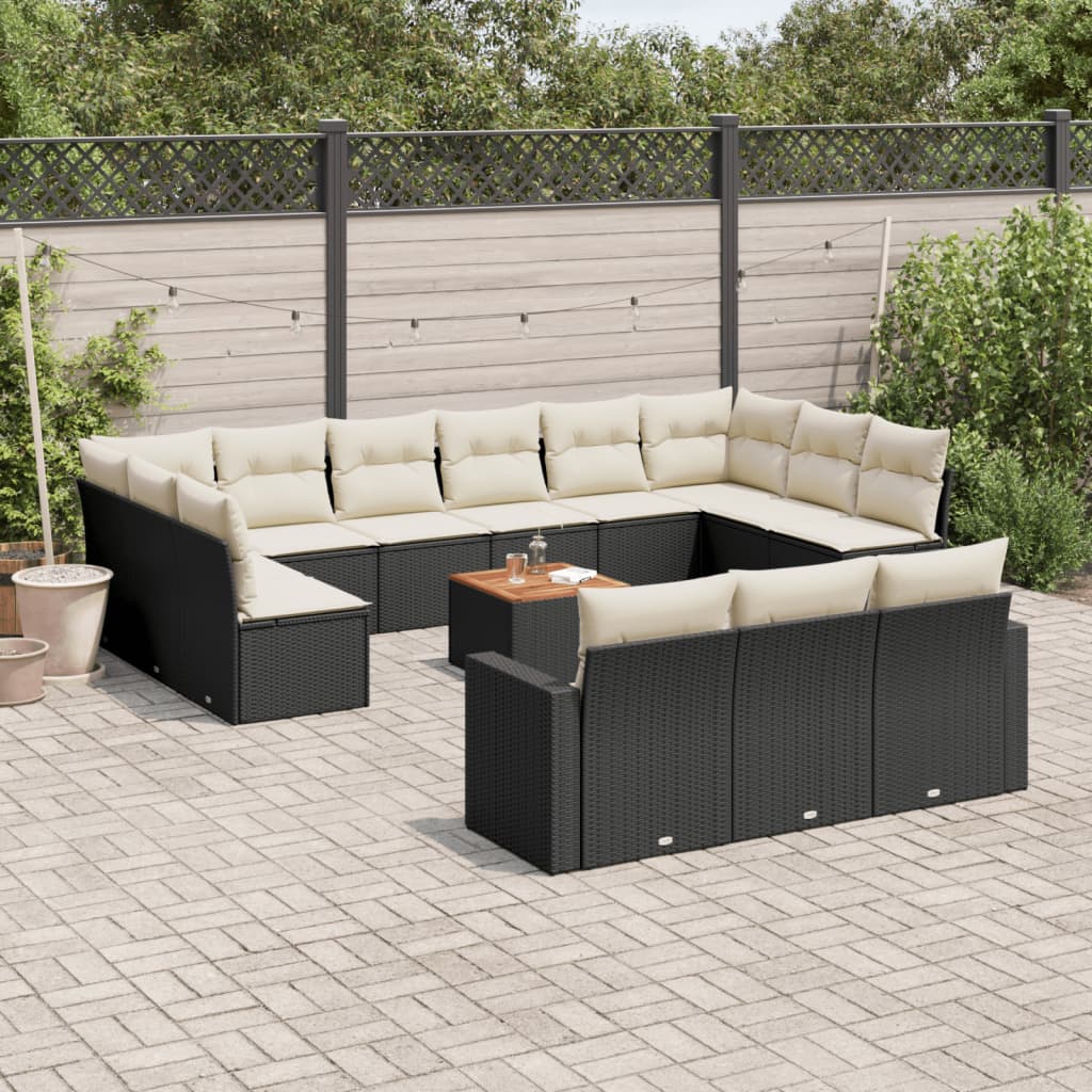 14 Pcs conjunto de sofás p/ jardim c/ almofadões vime PE preto