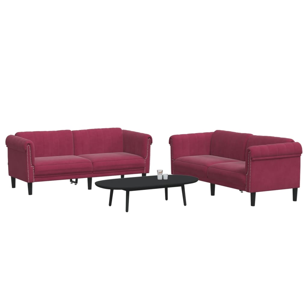 2 Pcs conjunto de sofás veludo vermelho-tinto