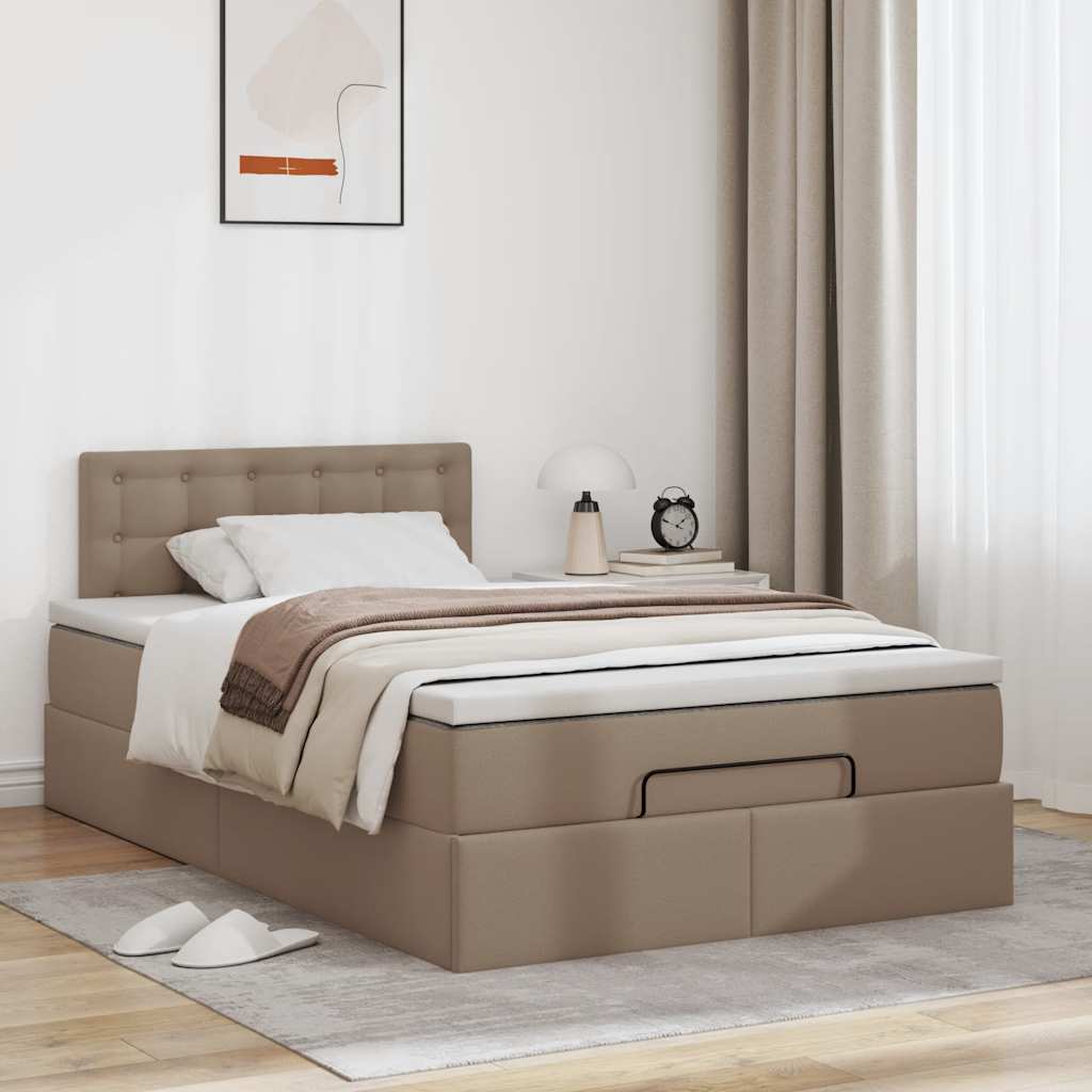 Estrutura de cama otomana com colchão cappuccino couro falso