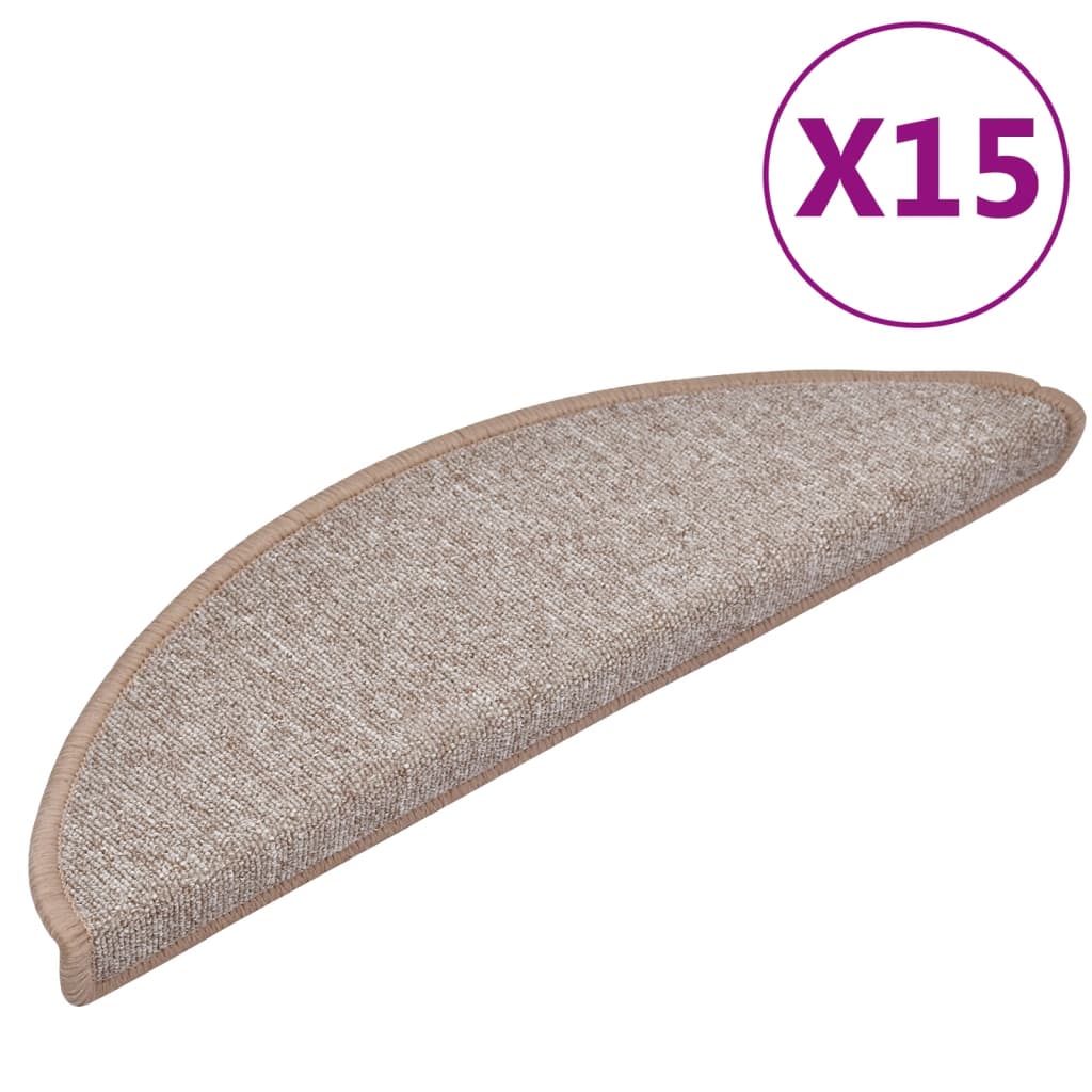 Tapetes de escada 15 peças 56x17x3 cm marrom claro semicircular