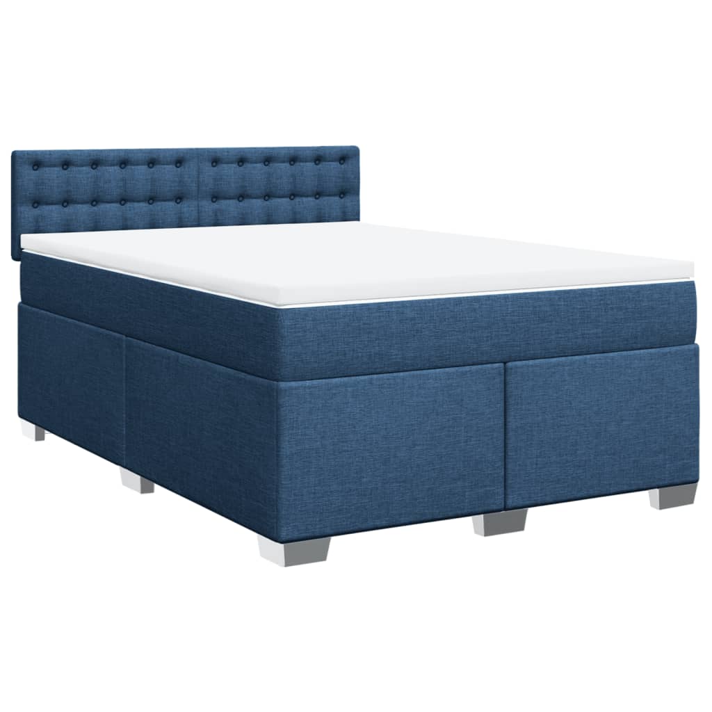 Cama com molas/colchão 160x200 cm tecido azul