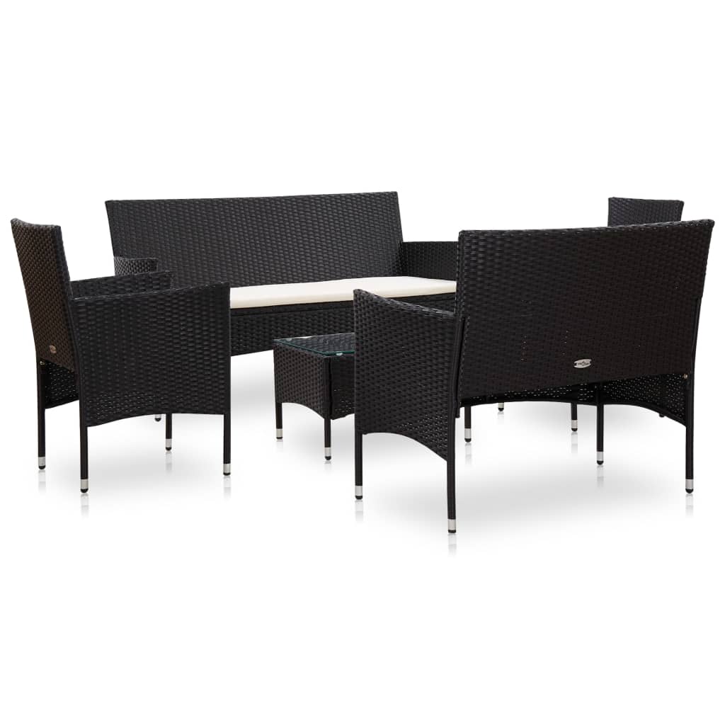 5 Pcs conjunto lounge de jardim c/ almofadões vime PE preto