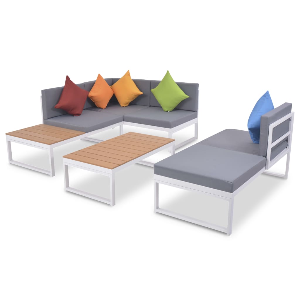 4 Pcs conjunto lounge p/ jardim com almofadas alumínio e wpc