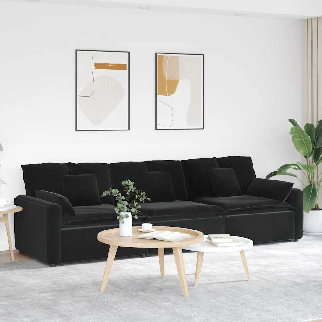 Sofá modular com almofadas preto