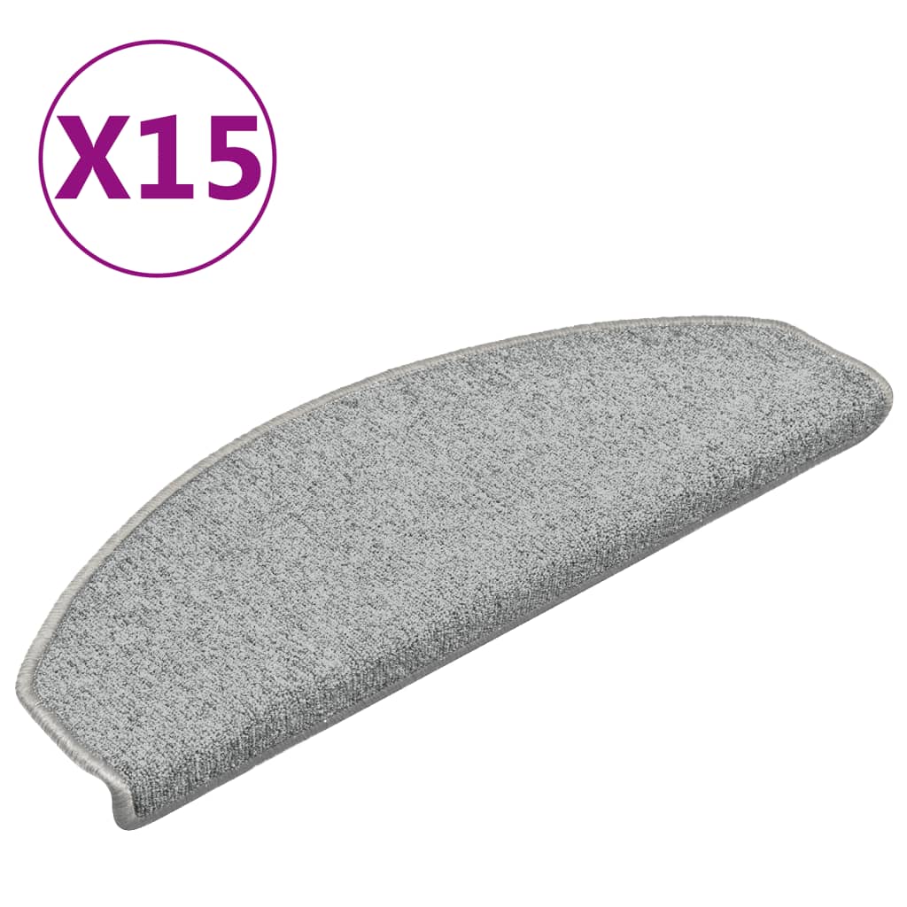 Tapetes de escada 15 peças 65x24x4 cm cinza claro semicircular grande