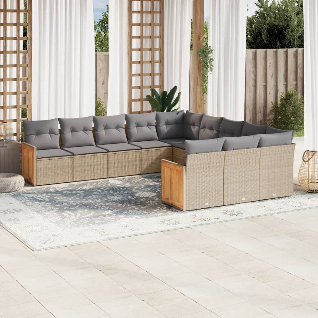 11 Pcs conjunto sofás de jardim c/ almofadões vime PE bege
