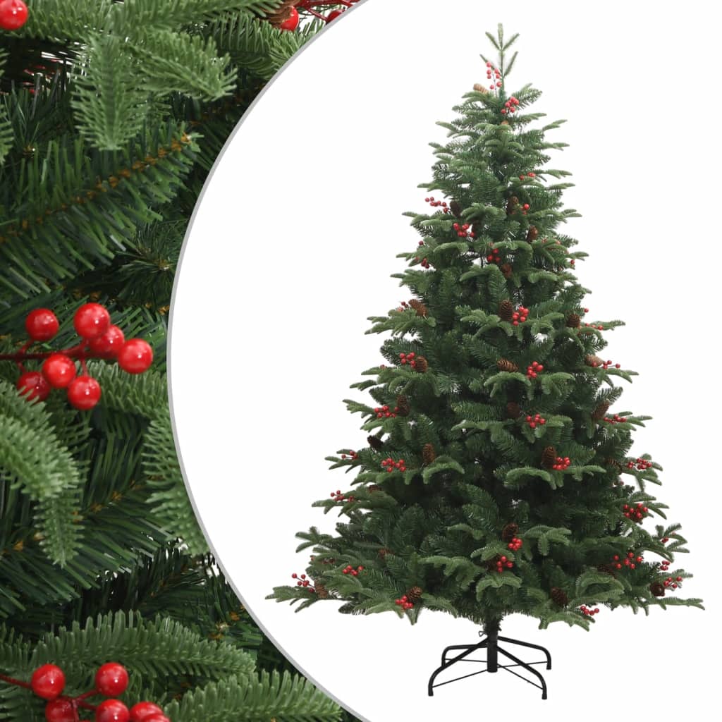 Árvore de natal artificial articulada c/ pinhas e bagas 210 cm