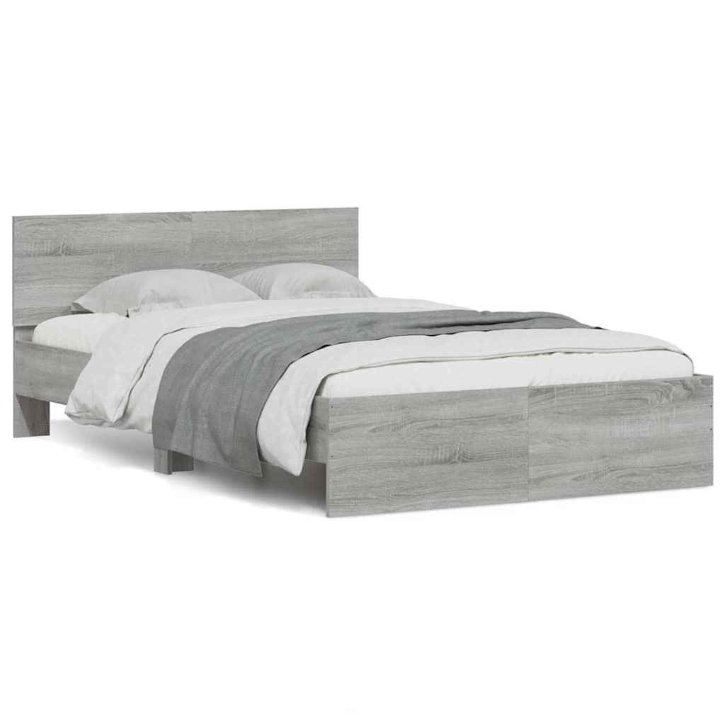 Estrutura cama c/ cabeceira/luzes LED 135x190cm cinzento sonoma