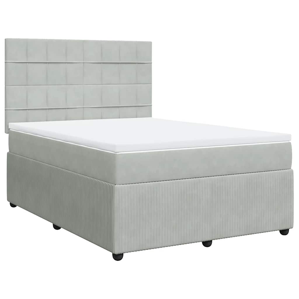 Cama com molas/colchão 140x200 cm veludo cinzento-claro