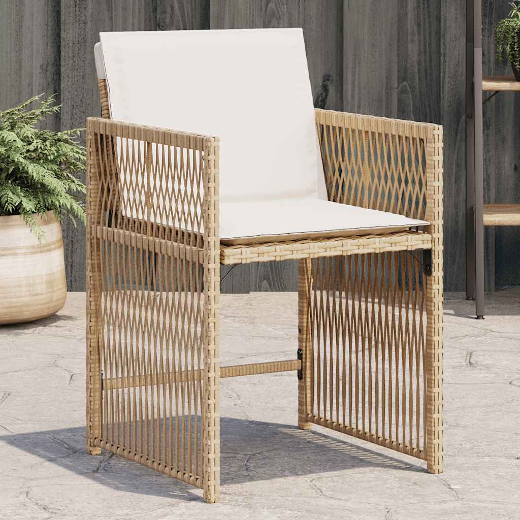 Cadeiras de jardim com almofadões 4 pcs vime PE bege