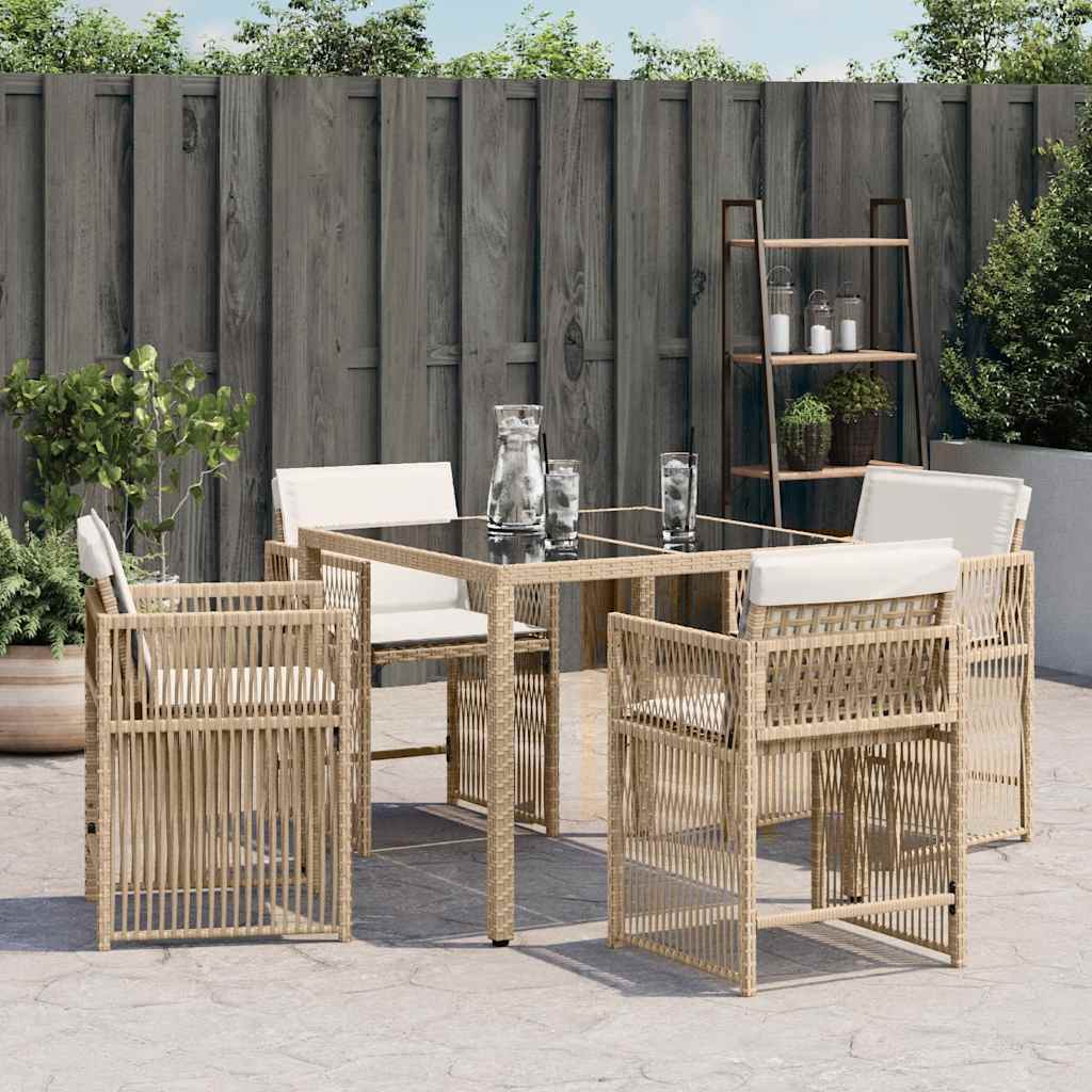 Cadeiras de jardim com almofadões 4 pcs vime PE bege
