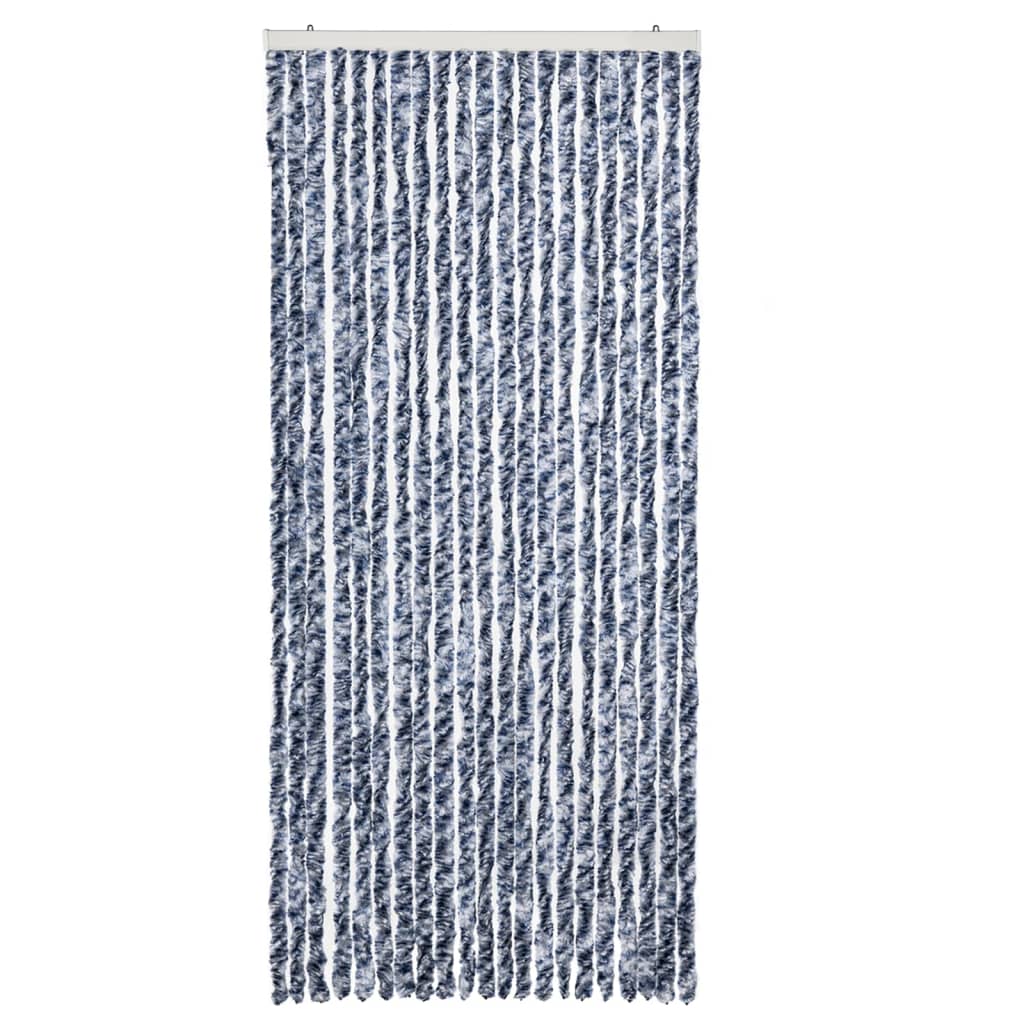 Cortina anti-insetos 90x220 cm chenille azul, branco prateado