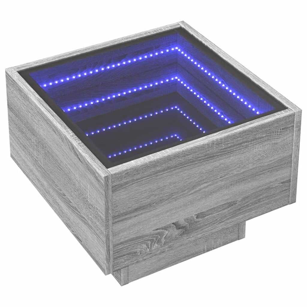 Mesa de cabeceira c/ LED infinity 40x40x30 cm cinzento sonoma