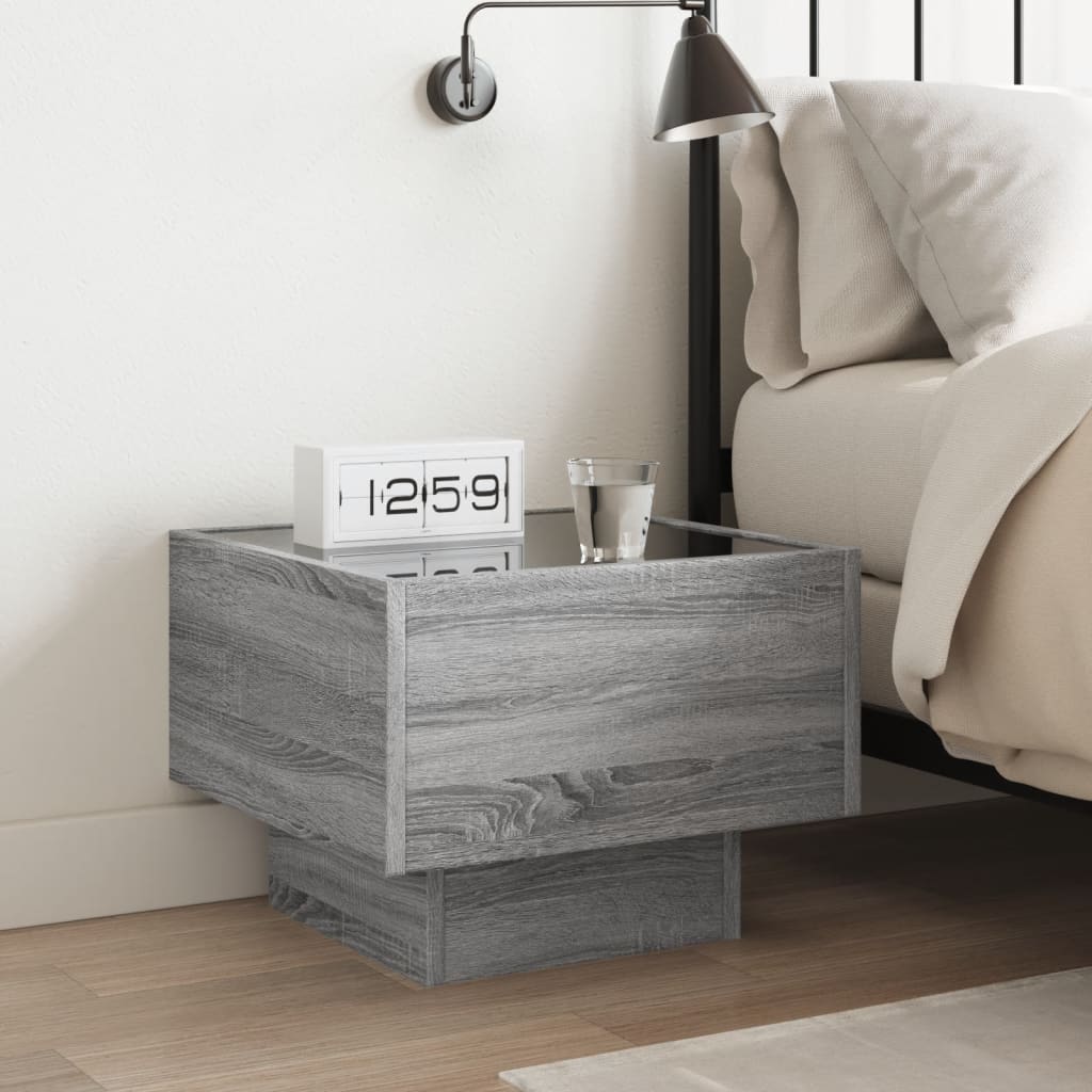 Mesa de cabeceira c/ LED infinity 40x40x30 cm cinzento sonoma