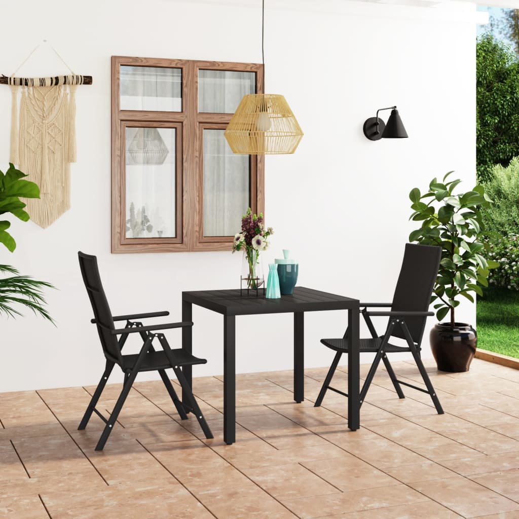 3 Pcs conjunto de jantar para jardim preto