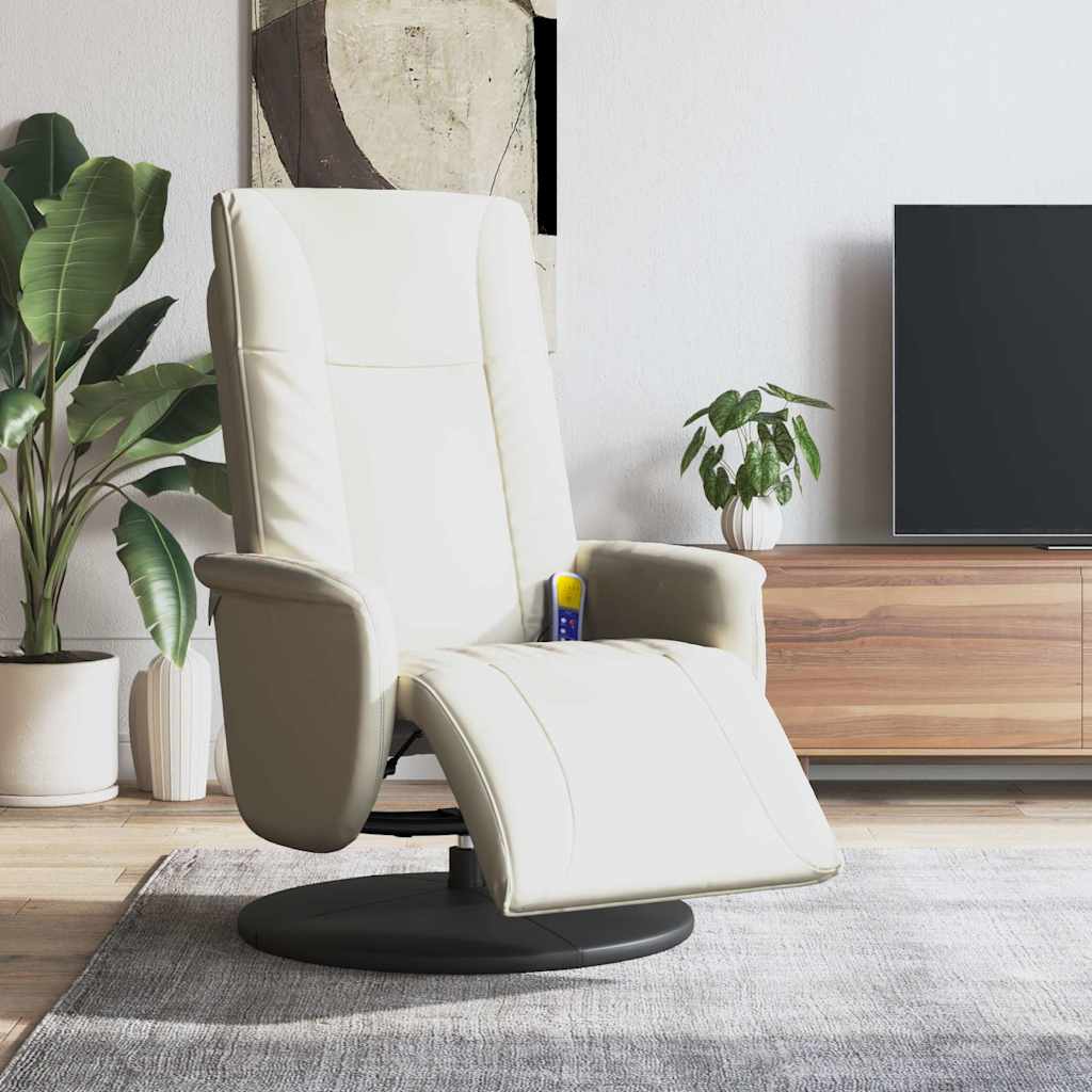 Cadeira massagens reclinável c/apoio pés couro artificial creme