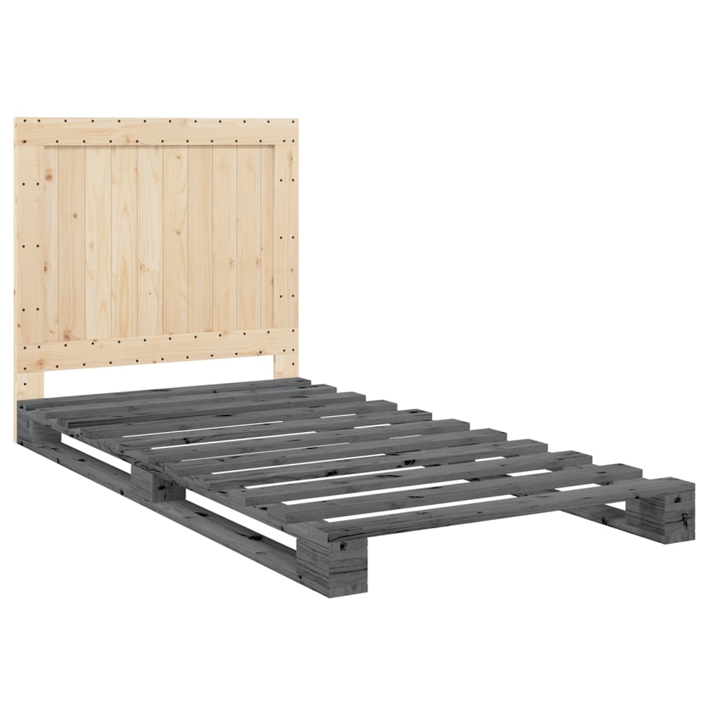 Estrutura de cama com cabeceira 100x200cm pinho maciço cinza