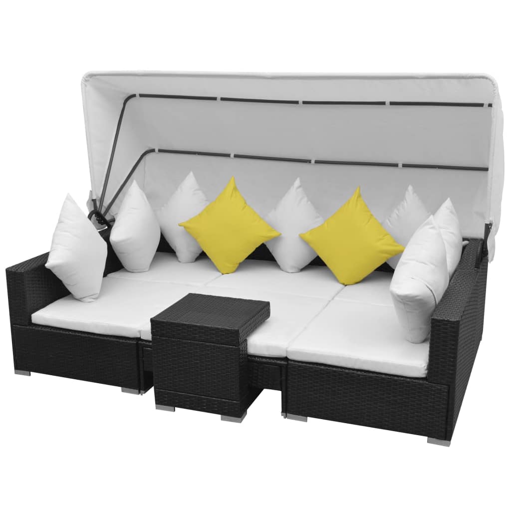 7 Pcs conjunto de sofá para jardim com toldo vime PE preto