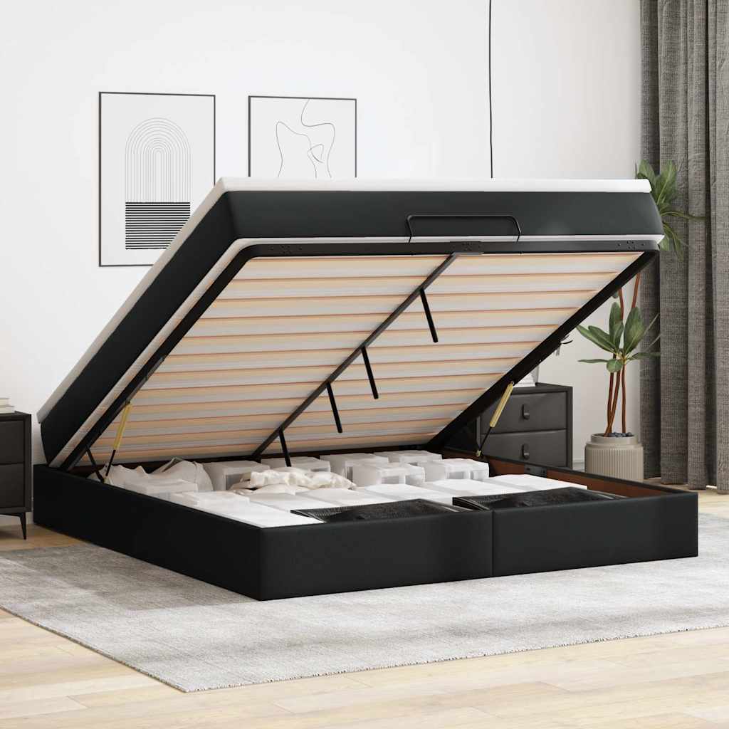 Estrutura de cama otomana com colchão 160x200 cm preta