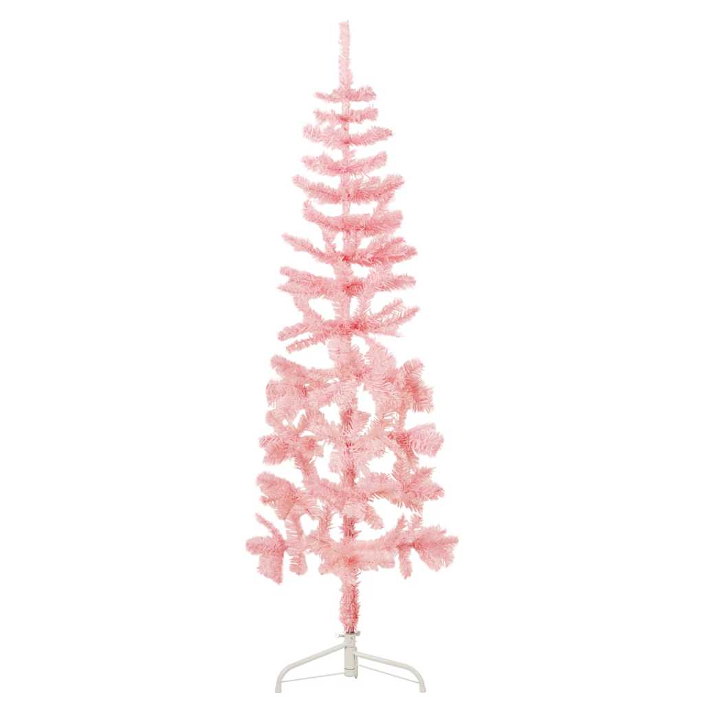 Meia árvore de natal fina com suporte 180 cm rosa