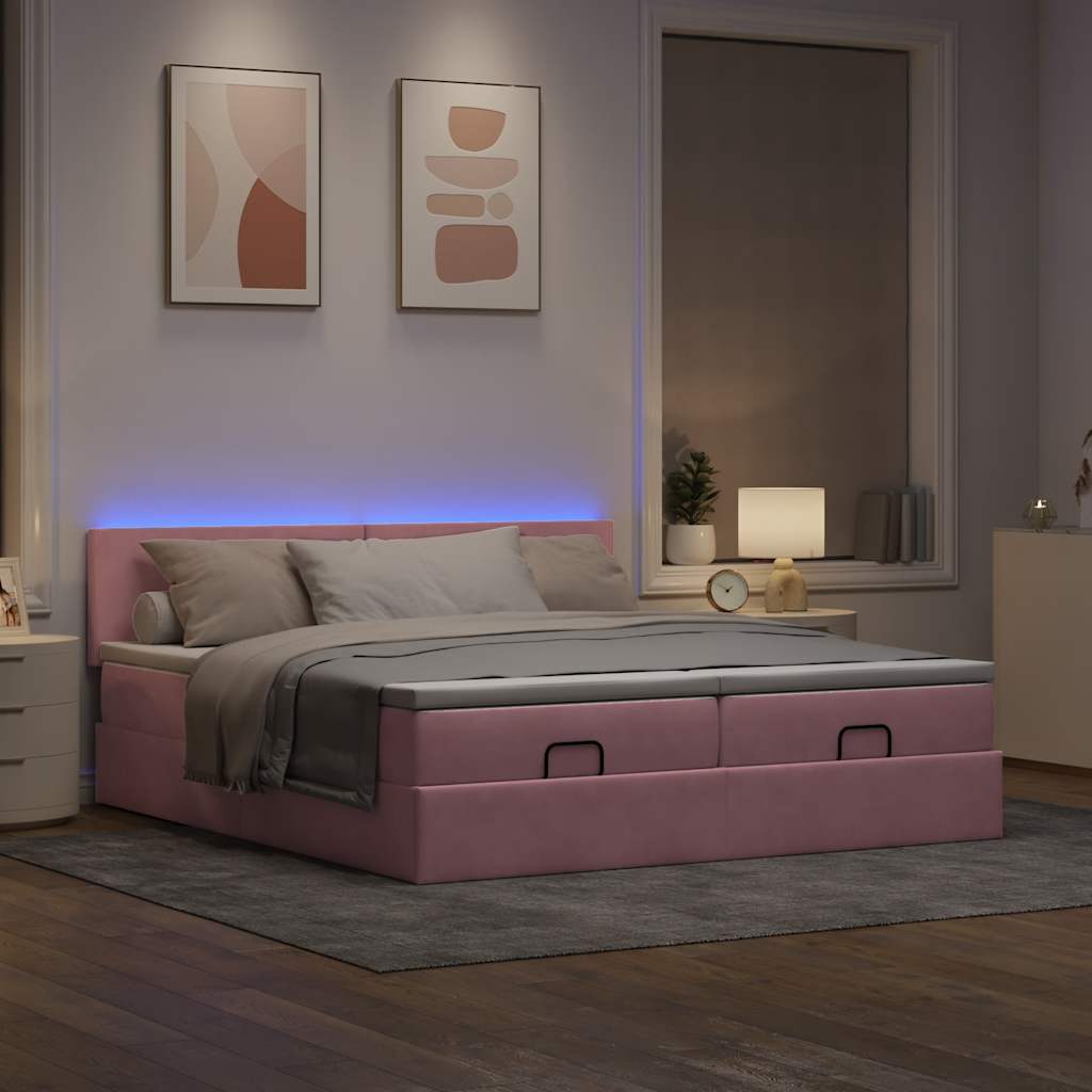 Moldura de cama otomana com colchão rosa 200x200cm veludo