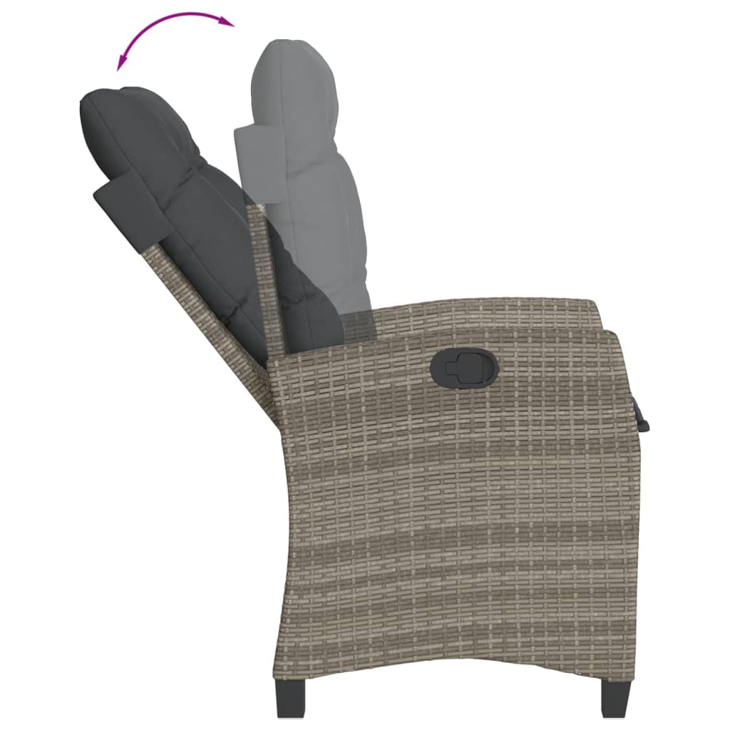 3 Pcs conjunto de jantar p/ jardim c/ almofadões vime PE cinza