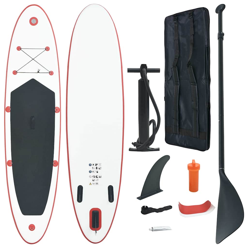 Prancha de paddle sup insuflável vermelho e branco